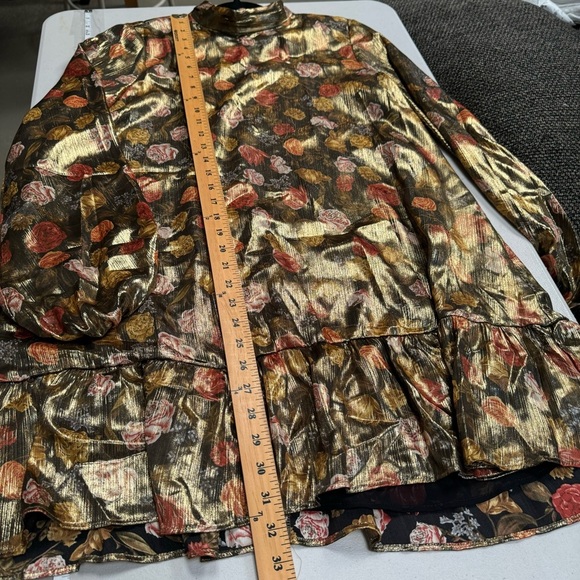 ZARA metallic floral long sleeve shift dress mock neck ruffle retro rose small - Picture 11 of 16